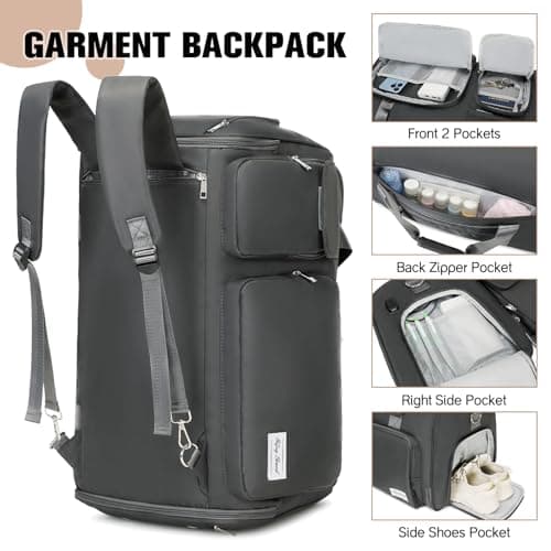 ACESAK Garment Bags for Travel, 2 in 1 Convertible Carry On Duffle Bag Suit Bags Foldable Backpacks with Shoe Compartment & Toiletry Bag, Hanging Bags for Clothes Dress Suit for Men Women Gift, Grey — view 5