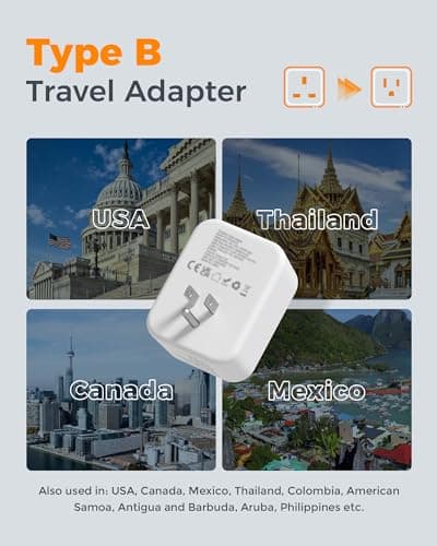 TESSAN UK to US Plug Adaptor 2 Pack, Type B USA Travel Adapter with USB C — view 2