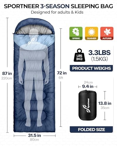 Sportneer Sleeping Bags for Adults - Kids Sleeping Bag 3-4 Season Lightweight Backpacking Sleeping Bag Cold Weather & Warm, Compact, Single Adult Girls Boys Camping Sleep Bag — view 2