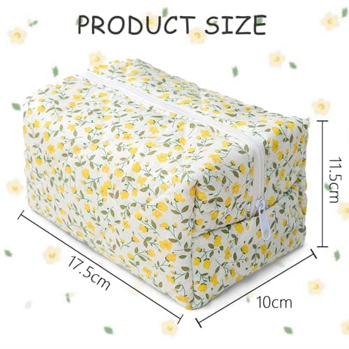 Aucuu Floral Makeup Bag, Cotton Toiletry Bag, Makeup Bags, Portable Travel Cosmetic Bags, Large Capacity Floral Toiletry B-ag, Quilted Wash Organizer Pouch for Women Girls for School,Travel — view 3