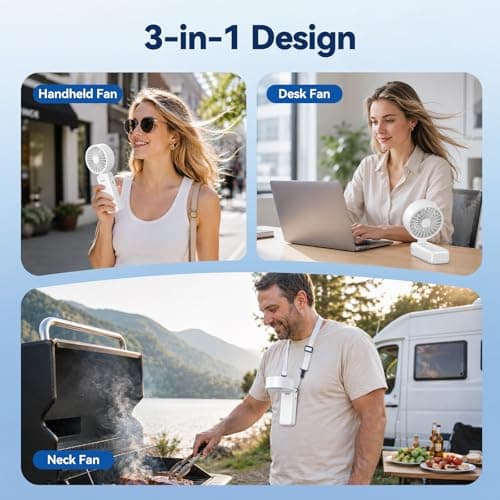 Handheld Fan, 5 Speed & 14H Cooling Portable Fan, 6000mAh USB Rechargeable Mini Fan with LED Display, Powerful but Quiet, Foldable Desk Fan, Lanyard for Neck Fan, Personal Fan for Travel/Office/Home — view 2