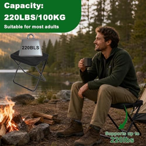 Black Portable Folding Camping Stool 32.5×26×32cm, Lightweight Collapsible Stool for Adults, Heavy Duty Foldable Seat Max Load 120kg with Carry Bag for Hiking, Travel, Fishing, Picnic & Festivals — view 5