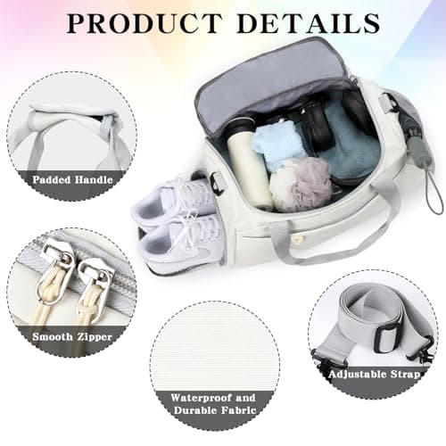 Large Gym Bag Duffle Bag with Shoes Compartment for Women Men, White — view 2