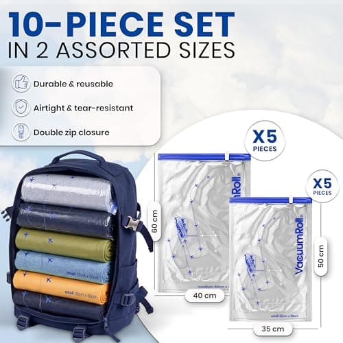 myHodo Vacuum Compression Bags for Rolling (10 Pieces) - Reusable Storage Solution, Versatile Travel Bags for Suitcase & Backpack, Durable & Hygienic, Easy to Use, Suitable for Clothes & All Textiles — view 4