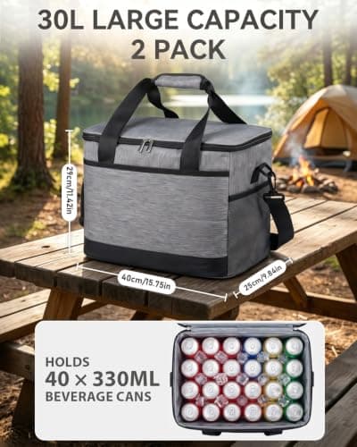 Airoieak Cool Bag 2 Pack Insulated Lunch Bag, 30L Large Capacity Cool Bag Lunch Box Set - Portable Lunch Bag for Men with Shoulder Strap & Handle, PEVA Cooler Bag for Picnic, Camping & Travel — view 4