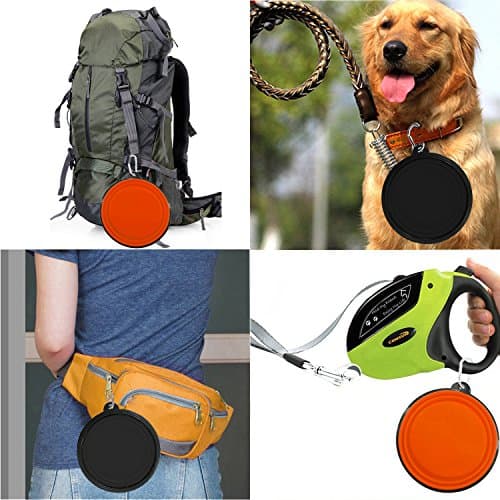 HINMAY Large Portable Pet Bowls Collapsible Dogs and Cats Food Water Feeding Bowl, Pack of 2 (Orange+Black) — view 5