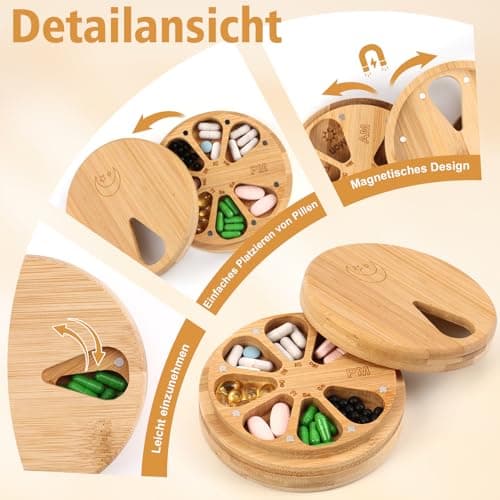 Weekly Medication Pill Organiser Box Pill Box Wooden Tablet Organiser 2 Times a Day Tablet Box Supplement Organiser AM PM Travel Pill Case Medicine Storage Box for Medication Vitamins Fish Oils — view 3