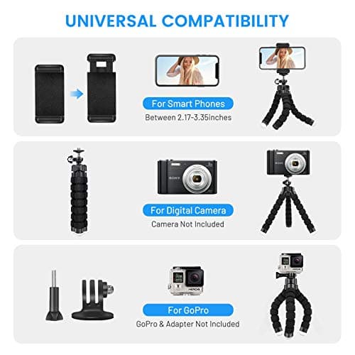 Lidasen Flexible Mini Tripod Holder with Bluetooth Control, Portable Travel Camera Mobile Phone Mount Compatible with iPhone, Android Phones, GoPro, 4-8" Smart Device — view 5