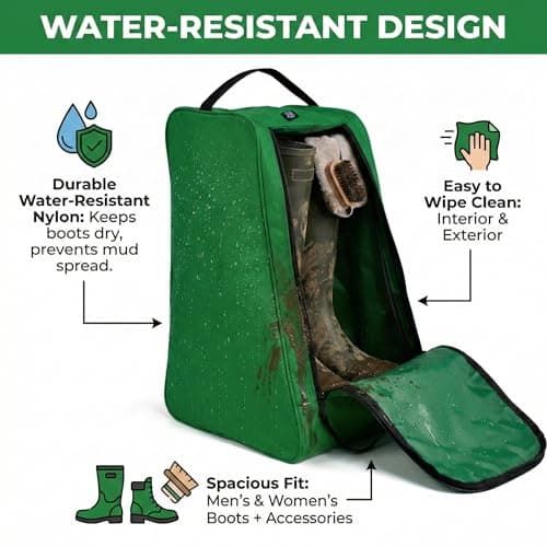 Water-Resistant Long Boot Bag and Shoe Carrier– Perfect Storage Solution for Football, Rugby, Golf, Hiking, Walking, Skiing and Work Footwear (Green) — view 3