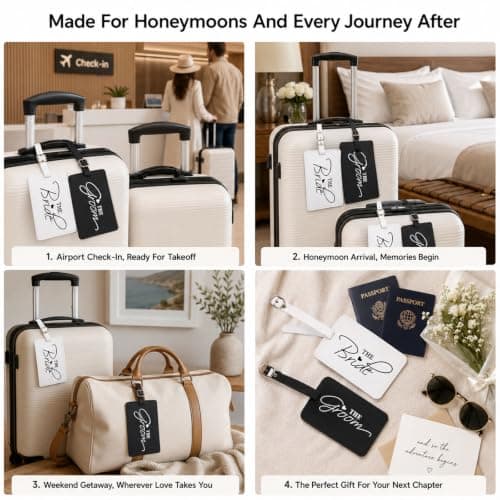 2 Pack Mr & Mrs PU Leather Luggage Tags Wedding Honeymoon Travel Gift Set — view 5