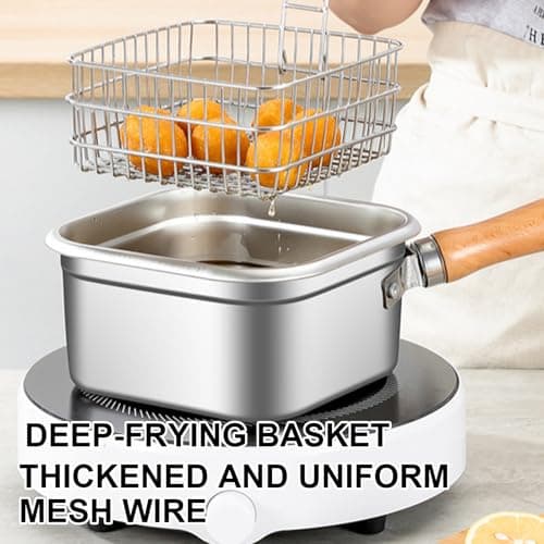Deep Fryer With Basket - Home Deep Fryer | Spill Proof Kitchen Frying Pan, Frying Pot For Camping, Beach, Travel, Hiking, And Dining Room Cooking, Durable Non-Stick, Easy To Clean — view 2