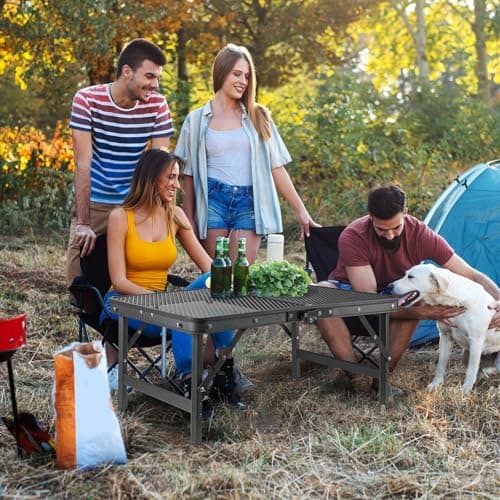 Toemics Camping Table Small Folding Table Picnic Outdoor Garden Table with Handle, Rust-Proof Mesh Tabletop, Anti-Slip Pads, Adjustable Height and Lightweight for BBQ, Fishing, RV — view 2