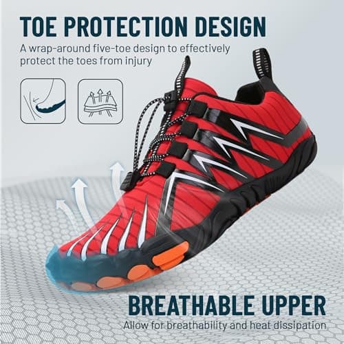Barefoot Shoes Mens Womens Wide Toe Trail Running Trainers Lightweight Comfortable Workout Shoes for Hiking Fitness Walking Unisex,Red 11UK — view 3