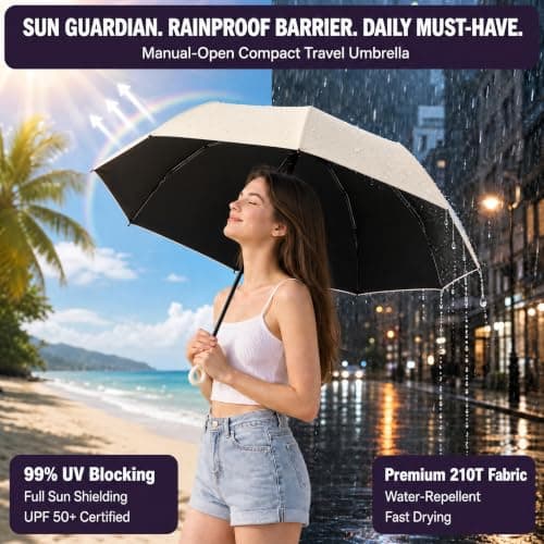 HUA JET Mini Umbrella for Women - UPF 50+ UV Protection, Sun & Rain Dual Use, Ultra-Compact Pocket Size, Lightweight Foldable Travel Umbrella with Case, Portable Shade for Beach, Commute (Off-white) — view 3