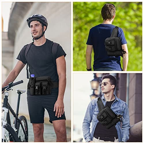Huntvp Tactical Waist Pack Bag with Water Bottle Pouch Molle Belt Bag Bumbag for Cycling Hiking Walking Outdoors,Black — view 6