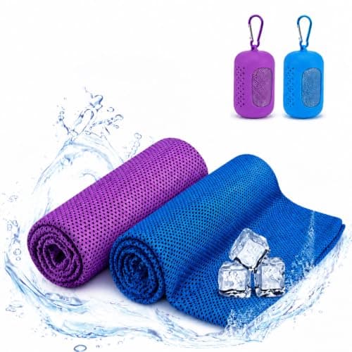 Cooling Towel for Neck and Face, Instant Chill Towel for Hot Weather, Soft Breathable Sports Towel for Gym Running Camping, Quick Dry Sweat Towel 2 Pack (Blue + Purple)
