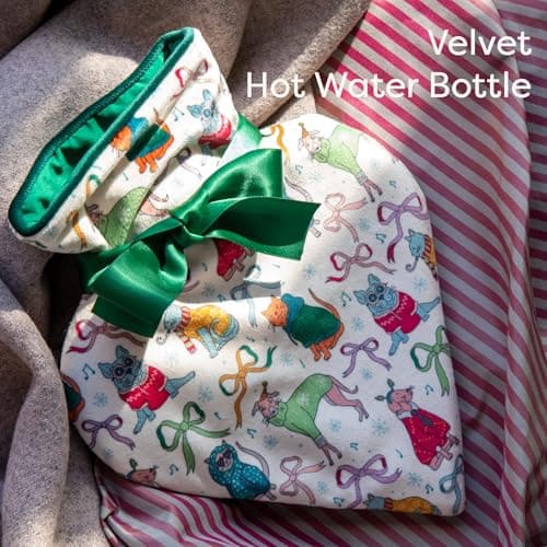 Heathcote & Ivory Hot Water Bottle and Velvet Cover 480ml, Great for Menstrual Cramps, Pain, Relief, Compact Travel Size, Cosy Beauty Gift for Her, Heart Shaped Bottle, Vegan and Cruelty Free — view 3