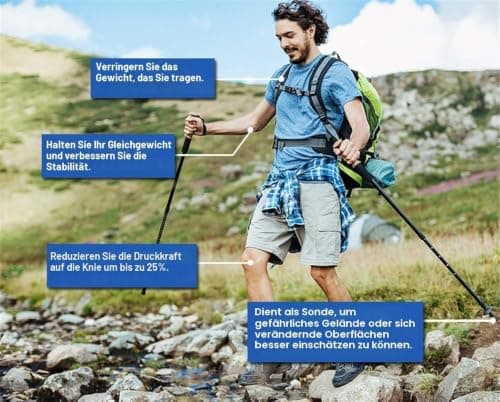 Trekking Pole, Collapsible Walking Hiking Stick for Men Women, Ultralight Aluminum Ski Pole with EVA Grip — view 4