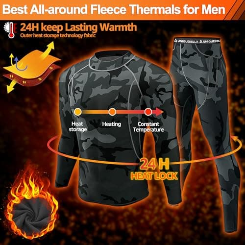 UNIQUEBELLA Mens Thermal Underwear Set Long Sleeve Turtleneck Tops Long Johns Thermal Base Layer Bottom Fleece Lined Quick Drying — view 2
