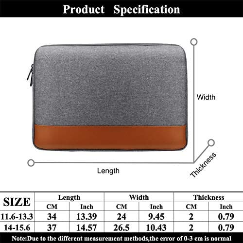 15.6 Inch Laptop Sleeve Protective Case Soft Oxford + PU Zipper Cover Carrying Bag Compatible for Notebook Tablet Ultrabook Chromebook of Dell HP ThinkPad Lenovo Asus Acer Samsung,Grey — view 4