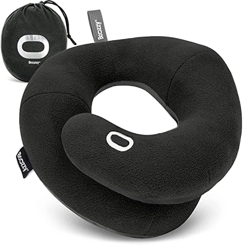 BCOZZY Travel Neck Pillow for Airplane, Head & Chin Support, X-Large Black