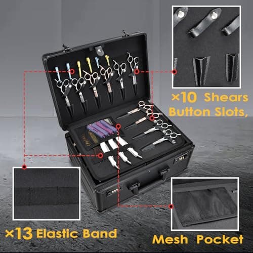 Yueieoun Barber Case with Clippers Sliding Tray, Profesional Barbers Briefcase Tool Case, Barber Cases for Clippers and Supplies, Hair Scissors Trimmer Organizer, Salon Grooming Hard Travel Suitcase — view 4