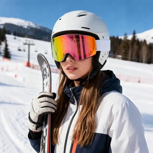 VCOROS Ski Goggles OTG,YH227 Snow Goggles Adjustable for Men Women Anti-Fog Anti-Glare UV400 Protection Helmet Compatible for Skiing Cycling Snowboarding (04-REVO Pink/White(VLT 14%)) — view 2