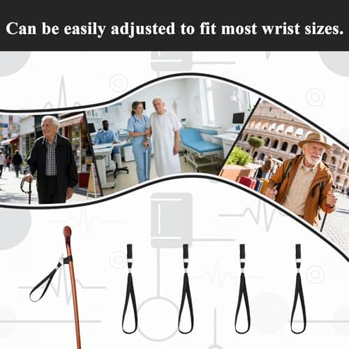 4 Pcs Walking Stick Wrist Strap,Black Nylon Walking Stick Strap,Walking Stick Accessories,Walking Cane Handle Stick Straps,Wrist Loop Strap for Canes & Crutches,Suitable for Elderly,Disabled,Hiking — view 6