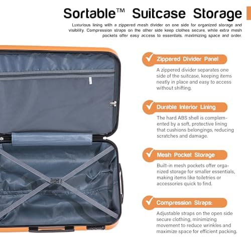 Aerostar 20” Lightweight Small Hard Suitcase Cabin Hand Luggage 4 Spinner Wheels Carry On 55x35x20 | Accepted on All Airlines easyjet, RyanAir, British Airways, Emirates & More (Orange, 35 Litre) — view 6