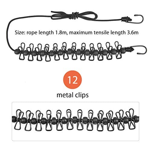 TIMESETL Elastic Clothesline, Portable Adjustable Travel Clothes Drying Line with 12pcs Clothespins for Outdoor and Indoor Use, Hotel, Balcony, Backyard [Black + Pink] - [3 Pack] — view 2