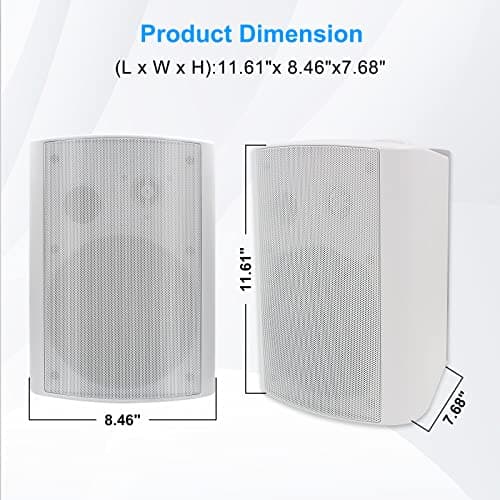 Herdio 6.5 Inches Outdoor Speakers Bluetooth Waterproof with Powerful Bass,Wall Mount Speakers Wired Weather Resistant for Patio Home Deck Porch Backyard 400 Watts (White) — view 4