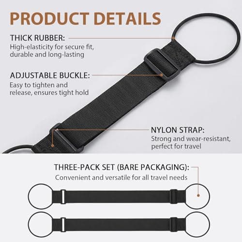 FunnAura 3 Pcs Luggage Straps for Suitcases, Adjustable Backpack Accessories Suitcase Strap for Portable Travel Luggage Straps Over Handle (Black) — view 6