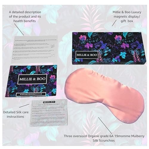 Millie & Boo Silk Sleep Mask - 100% Pure Organic Mulberry 19 Momme Silk Eye Mask for Sleeping |Comfortable Eye Mask with Elastic Band for Women & Men - Gift Box Included (Light Pink) — view 4