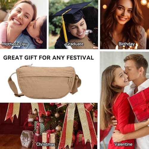 Crescent Bag Crossbody Bags for Women Trendy Small Nylon Fanny Pack Sling Hobo Bag Soft Casual (Khaki) — view 2