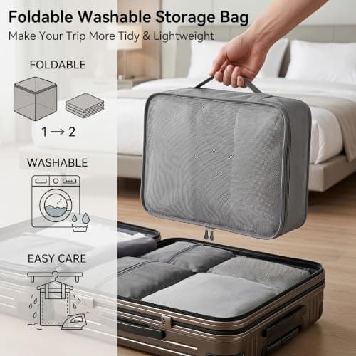 6pcs Foldable Large Packing Cubes, Travel Suitcases Organiser (Gray) — view 5