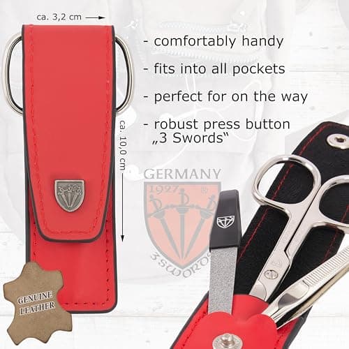 3 Swords Germany - brand quality 3 piece manicure pedicure grooming kit set for professional finger & toe nail care scissors file genuine leather case in gift box, Made by 3 Swords (004185) — view 4