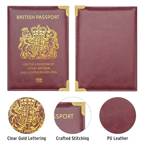FACATH Passport Cover Holiday Essentials UK Passport Holder Minimalist Wallet British Travel Accesaries Ireland Card Holder (Burgundy) — view 5