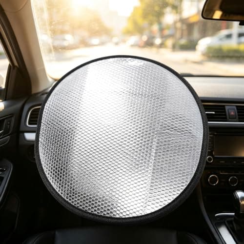 Car Steering Wheel Sun Shade Cover, Steering Wheel Covers for Heat | Folding Sunshade Wrap,Round Heat Reflective Shield For Summer Automotive SUV RV Truck Travel Camping — view 6