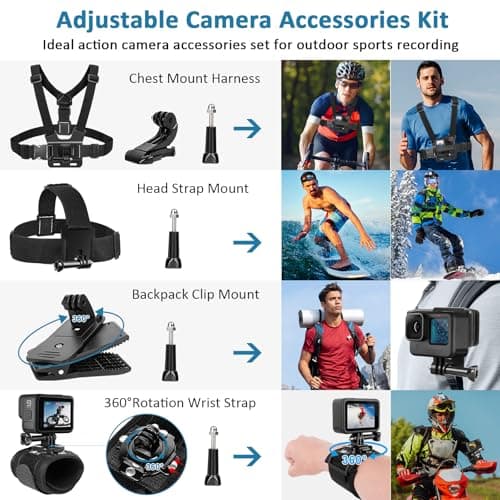 ChromLives Action Camera Accessories Kit, 57 in 1 Action Camera Mount Set Compatible with Gopro Hero 13 12 11 10 9 8 7 6 5/Session 5/Hero 4/3+/3/2/1,DJI Osmo, Akaso, Insta360, Recording — view 2