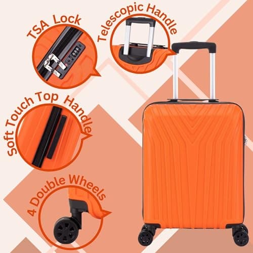 DK Luggage Carry-on 20” Cabin EasyJet, BA, Jet 2 Hard Shell Hand Luggage Approved Suitcase 4 Wheel Spinner Luggage ABS101 (Orange, 20" Cabin) — view 4