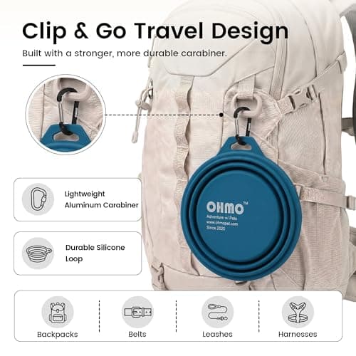 OHMO Large Collapsible Dog Water Bowl for Travel, 800ml, Peacock Blue — view 5
