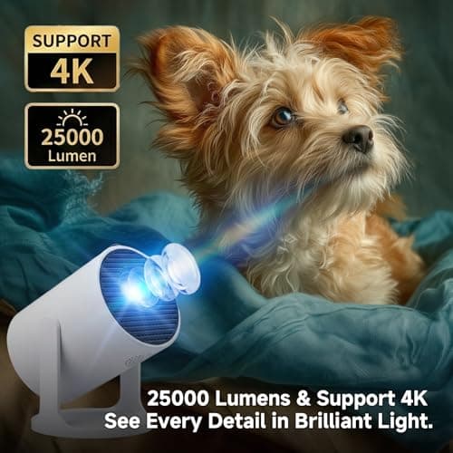 LaylaTang HY300Pro+S2 Mini Projector with Android TV 13, 25000 Lumens, 4K Support, AutoKeystone, 5G WiFi/Bluetooth, 180°Rotation, Portable Projector for Bedroom, Indoor Outdoor Movies, Garden, Camping — view 3