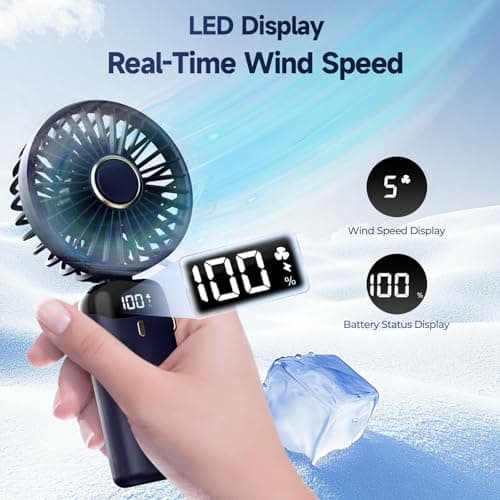 Refluxe Portable Handheld Fan, 4200mAh USB Fan with LED Display, 3-in-1 Handheld/Neck/Desktop Fan, 90° Adjustable Foldable, for Summer, Office, Bedroom, Travel, Gifts for Adult & Kid (Dark Blue) — view 4