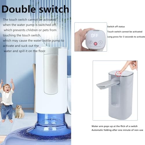 HUAPPNIO Electric Water Bottle Pump Rechargeable Water Dispenser Autofolding Spout Smart Portable USB Charging for Kitchen Office Home Camping Bedroom Campervan White — view 4