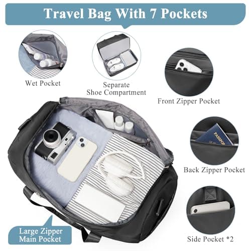 Large Travel Duffle Bag,Carry on Overnight Weekend Bag with Shoes Compartment,Weekender Bags for Women for Travel Business Trips Sport Hospital, Black 3Pcs Set, L, Practical/Utilitarian — view 5