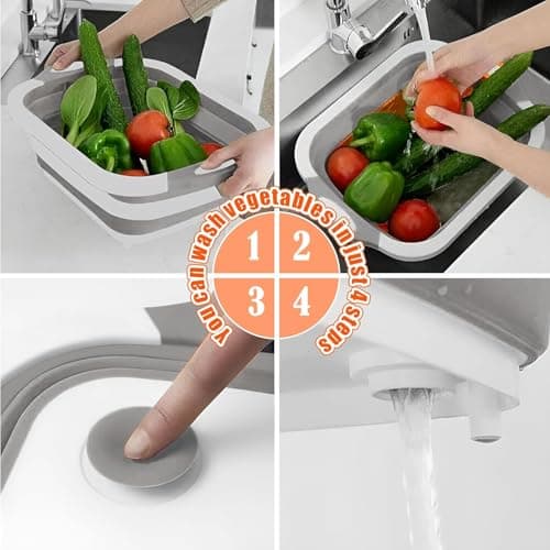 Collapsible Camping Cutting Board & Dish Basin, Multifunctional BBQ Prep Tub, Portable Camp Sink Washing Station Storage Basket — view 3