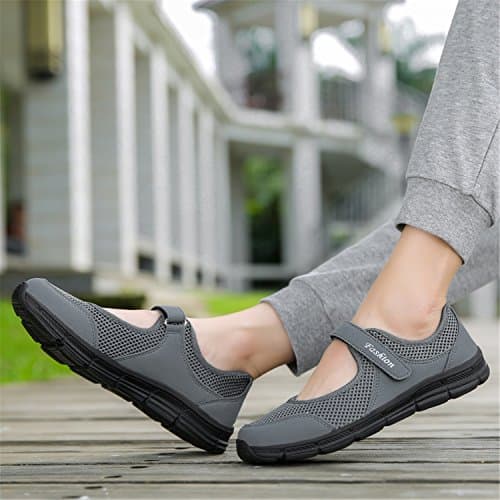 Kimily-UK Comfortable Women Shoes Outdoor Flying Woven Sport Shoes Breathable Flat Bottom Sneakers Rocking Work Shoes Girlfriend and Family Birthday Gift Dark Gray — view 3