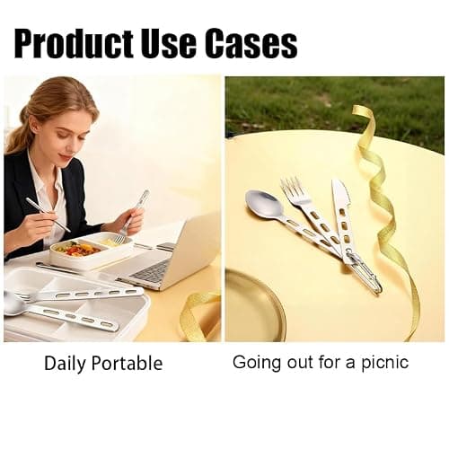 3 PCS Camping Cutlery Set with Portable Pouch, Portable Cutlery Set, Stainless Steel Knife, Fork, Spoon, and Carabiner for Outdoor Travel, Hiking, Picnics, and Everyday Use, Durable, and Easy to Clean — view 6
