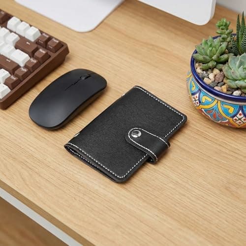 PU Leather Card Holder Wallet for Men Women, Slim RFID Blocking Credit Card Case with 26 Plastic Insert Sleeves, Minimalist Front Pocket Bank Card Wallet, Travel Business Card Holder, Black — view 6