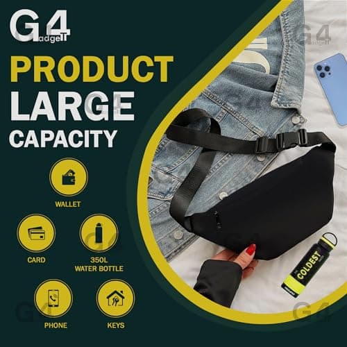 G4GADGET Waist Bag Bum Bag | Adjustable 120cm Belt | Lightweight Fanny Pack for Men & Women | Travel, Running, Festival & Holiday Money Belt with 2 Zipped Pockets — view 3